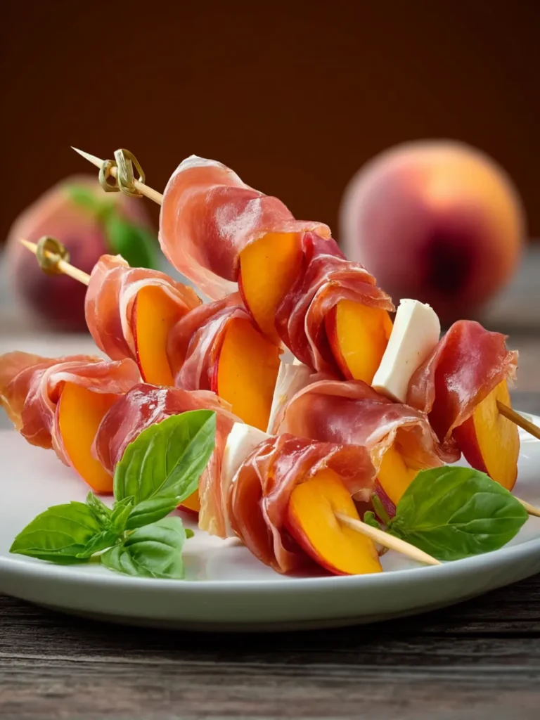 Elegant Prosciutto and Pickled Peach Appetizer Skewers First Image